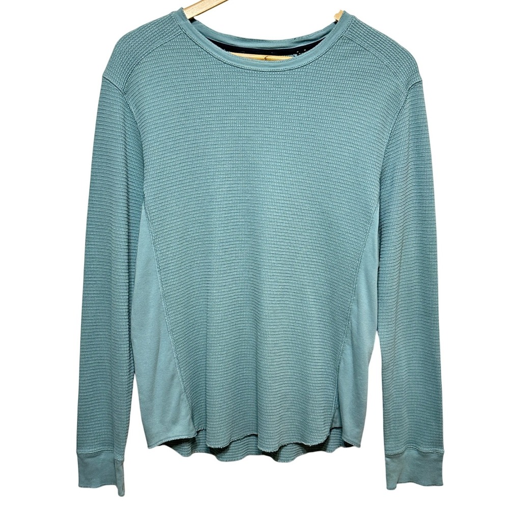 Vince Thermal Waffle Knit Crewneck Shirt Mens M Blue Pima Cotton Long Sleeve